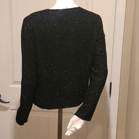 Nordstrom Cecily Brown Womens Size M Gorgeous Black Beaded Silk Jacket - Picture 2 of 10